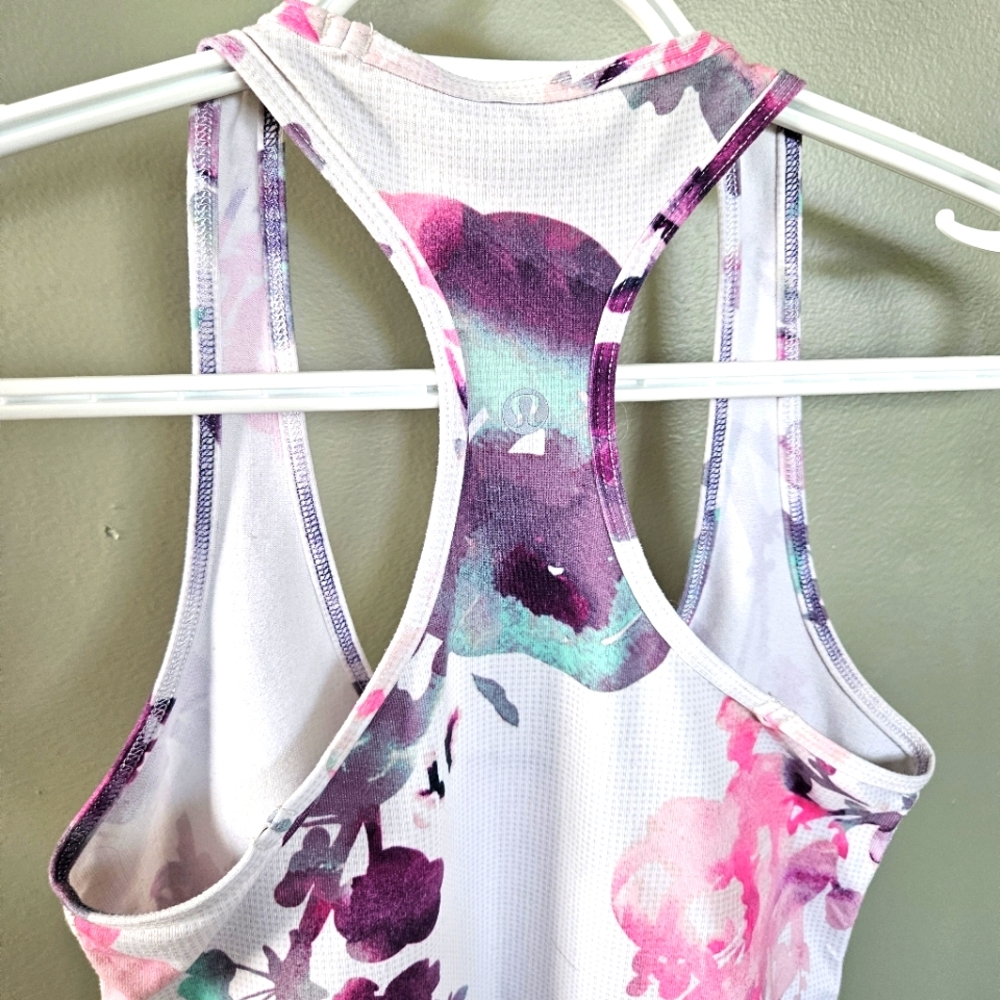 lululemon athletica Floral Racerback Tank Top — White, Pink, Purple, Teal